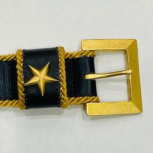 Vintage Joan & David women's‎ calfskin TOO belt navy gold star S leather western